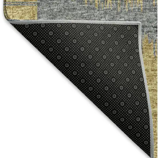 8' Gold And Gray Geometric Washable Round Rug With UV Protection Photo 4