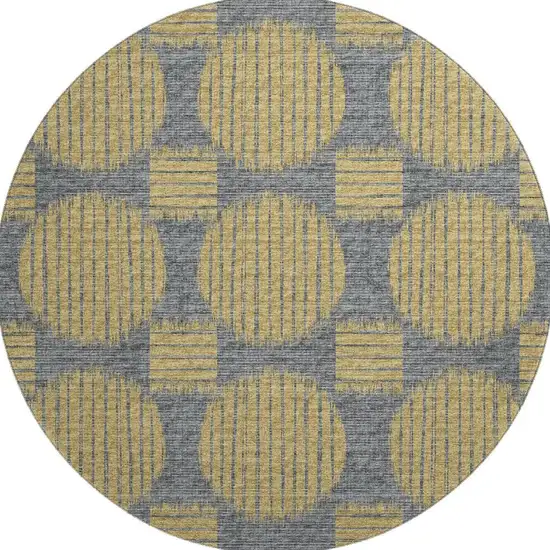 8' Gold And Gray Geometric Washable Round Rug With UV Protection Photo 3