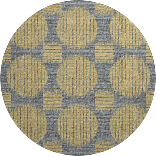 8' Gold And Gray Geometric Washable Round Rug With UV Protection Photo 2