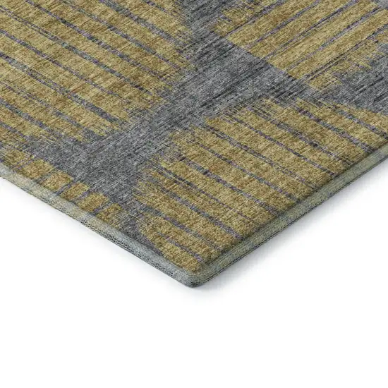 8' Gold And Gray Geometric Washable Round Rug With UV Protection Photo 5