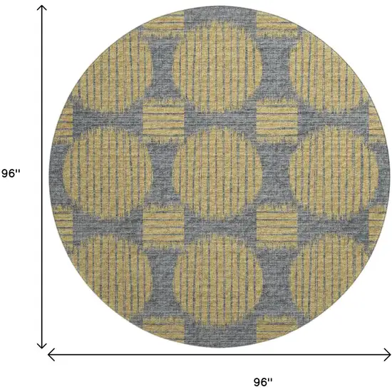 8' Gold And Gray Geometric Washable Round Rug With UV Protection Photo 3