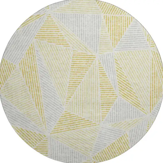 8' Gold And Gray Geometric Washable Round Rug With UV Protection Photo 4