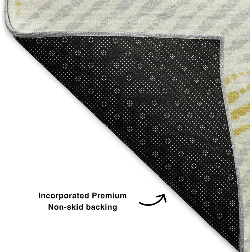 8' Gold And Gray Geometric Washable Round Rug With UV Protection Photo 6