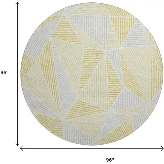 8' Gold And Gray Geometric Washable Round Rug With UV Protection Photo 3