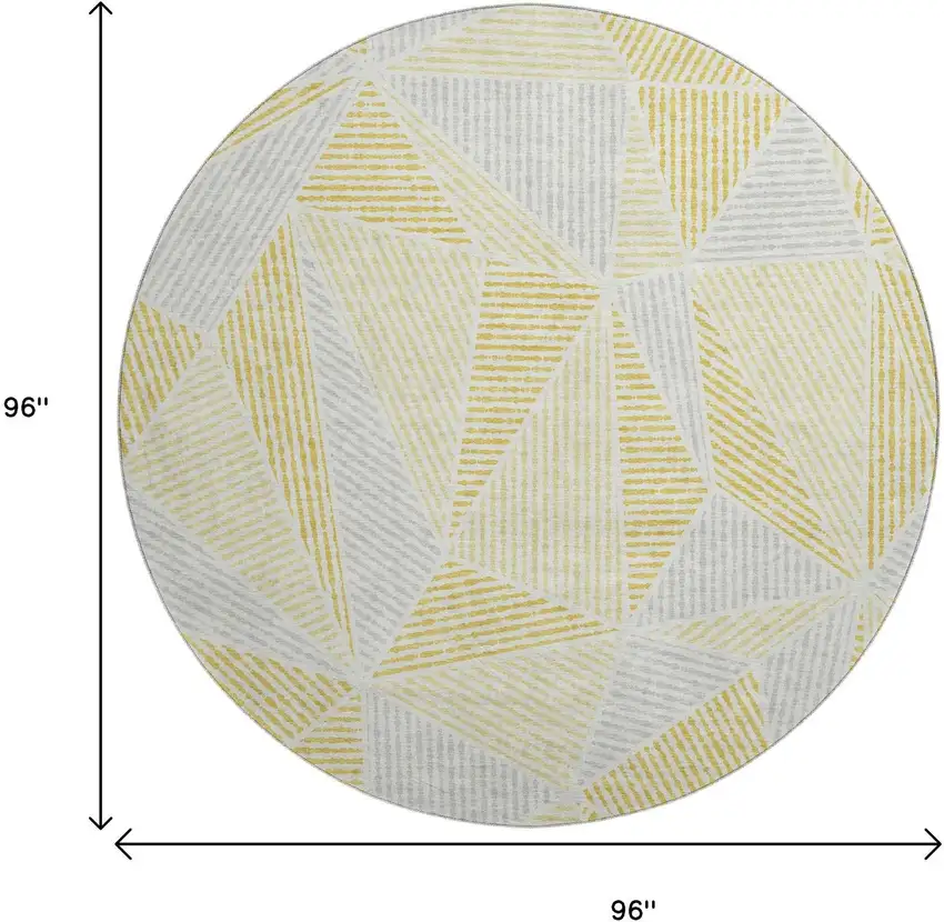 8' Gold And Gray Geometric Washable Round Rug With UV Protection Photo 3