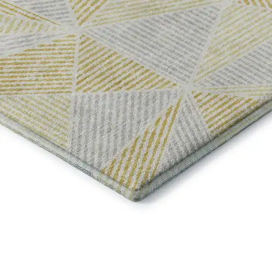 8' Gold And Gray Geometric Washable Round Rug With UV Protection Photo 7