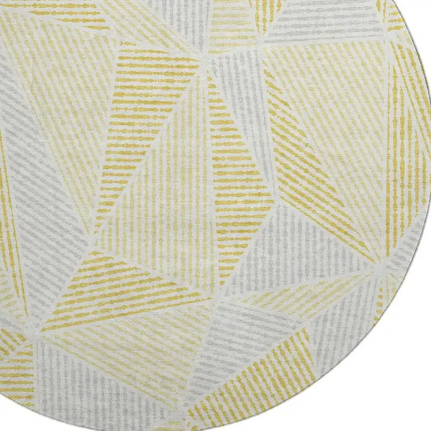 8' Gold And Gray Geometric Washable Round Rug With UV Protection Photo 3
