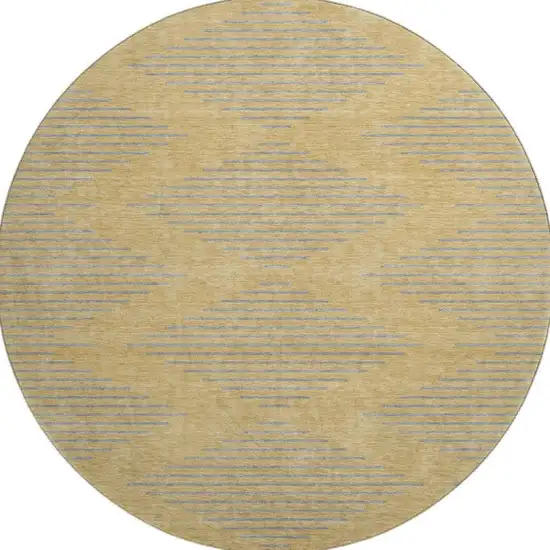 8' Gold And Gray Geometric Washable Round Rug With UV Protection Photo 3