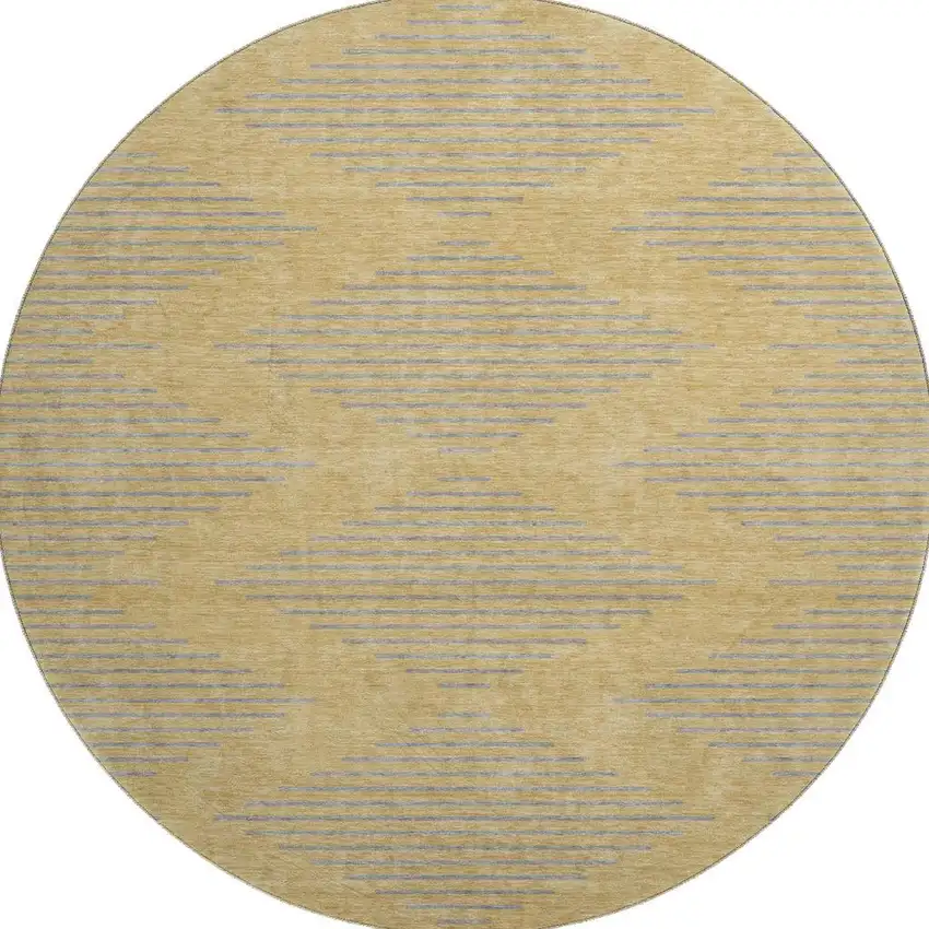 8' Gold And Gray Geometric Washable Round Rug With UV Protection Photo 3