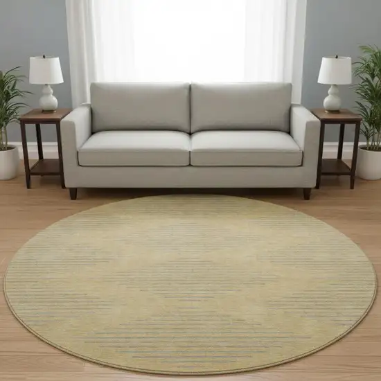 8' Gold And Gray Geometric Washable Round Rug With UV Protection Photo 2