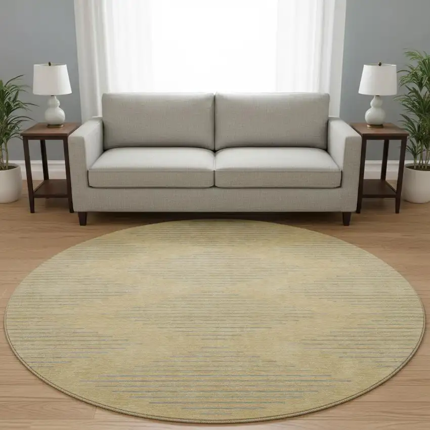 8' Gold And Gray Geometric Washable Round Rug With UV Protection Photo 2