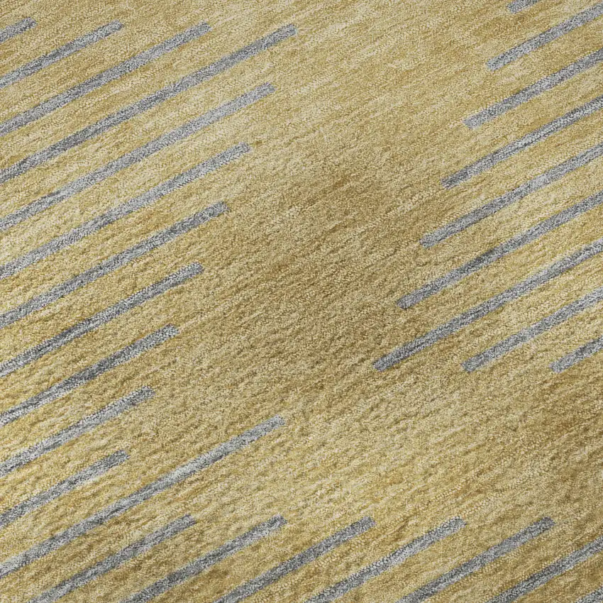 8' Gold And Gray Geometric Washable Round Rug With UV Protection Photo 8