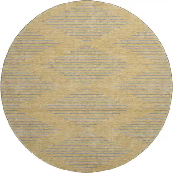 8' Gold And Gray Geometric Washable Round Rug With UV Protection Photo 1