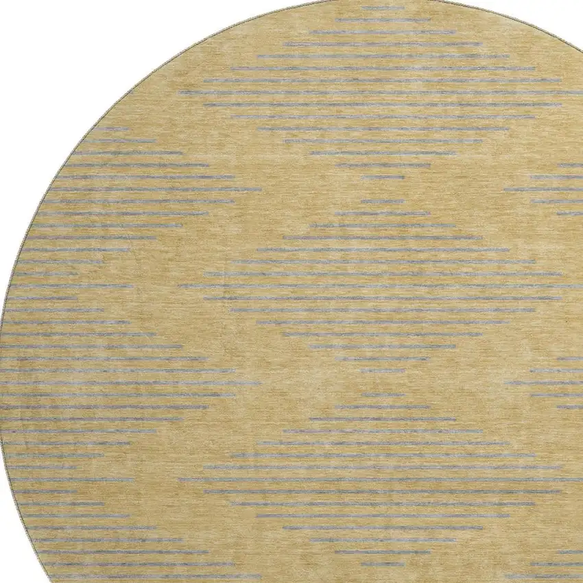 8' Gold And Gray Geometric Washable Round Rug With UV Protection Photo 2