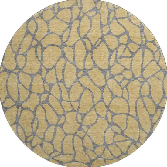 8' Gold And Gray Geometric Washable Round Rug With UV Protection Photo 3