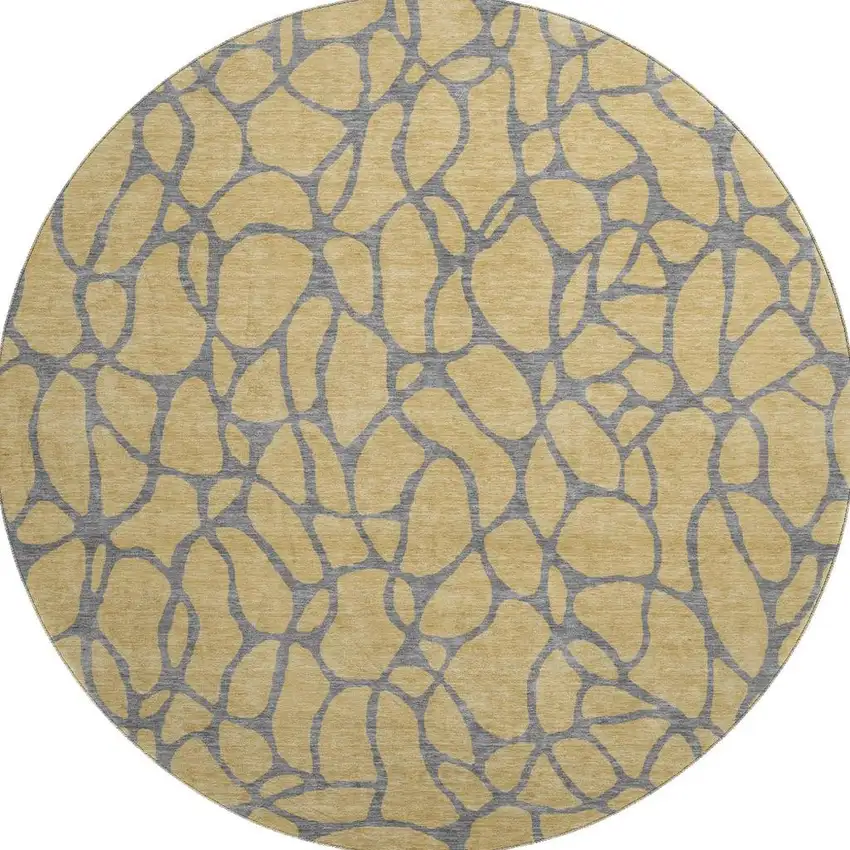 8' Gold And Gray Geometric Washable Round Rug With UV Protection Photo 3