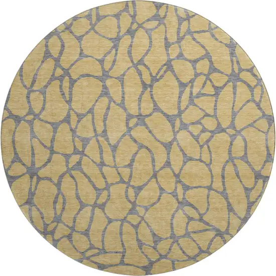 8' Gold And Gray Geometric Washable Round Rug With UV Protection Photo 1