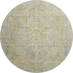 Photo of 8' Gold And Gray Medallion Washable Round Rug With UV Protection