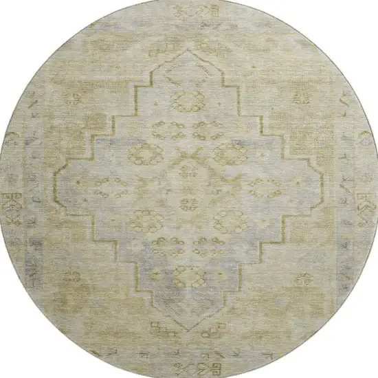 8' Gold And Gray Medallion Washable Round Rug With UV Protection Photo 4