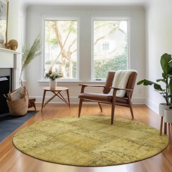 8' Gold And Gray Patchwork Washable Round Rug With UV Protection Photo 4