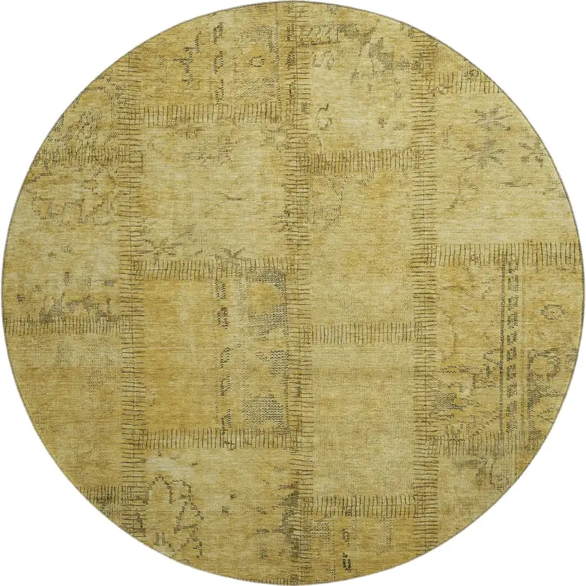 8' Gold And Gray Patchwork Washable Round Rug With UV Protection Photo 1