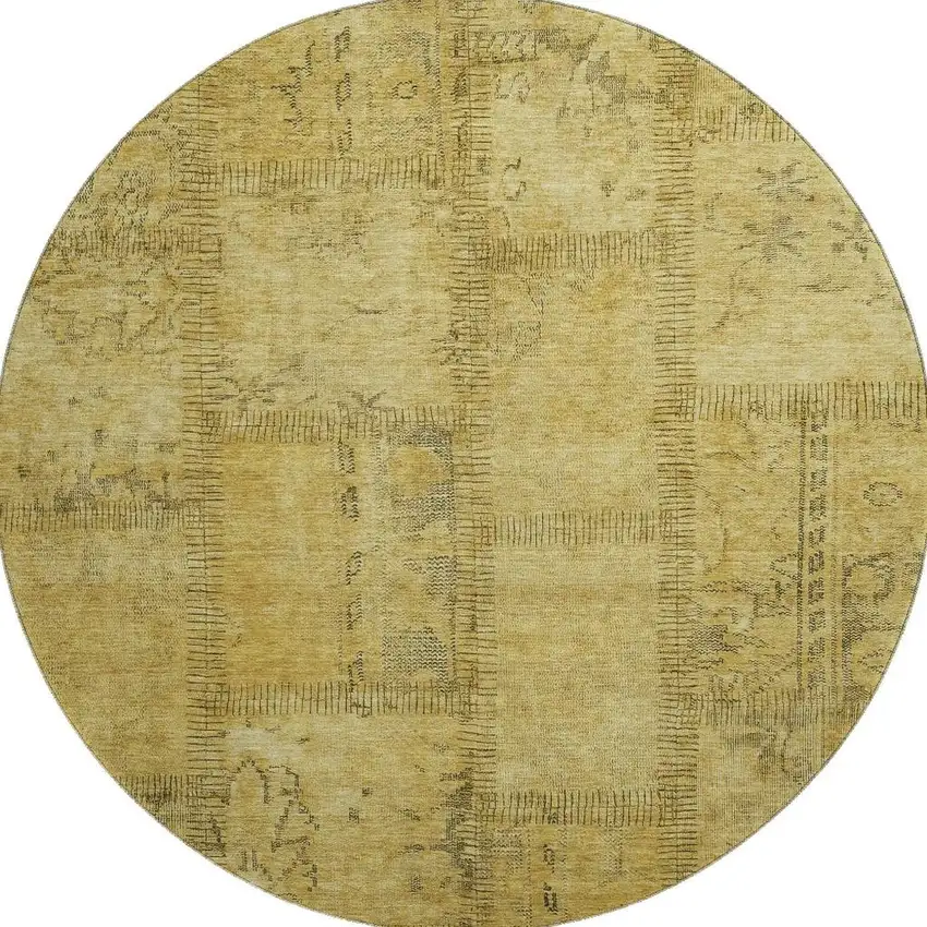 8' Gold And Gray Patchwork Washable Round Rug With UV Protection Photo 3