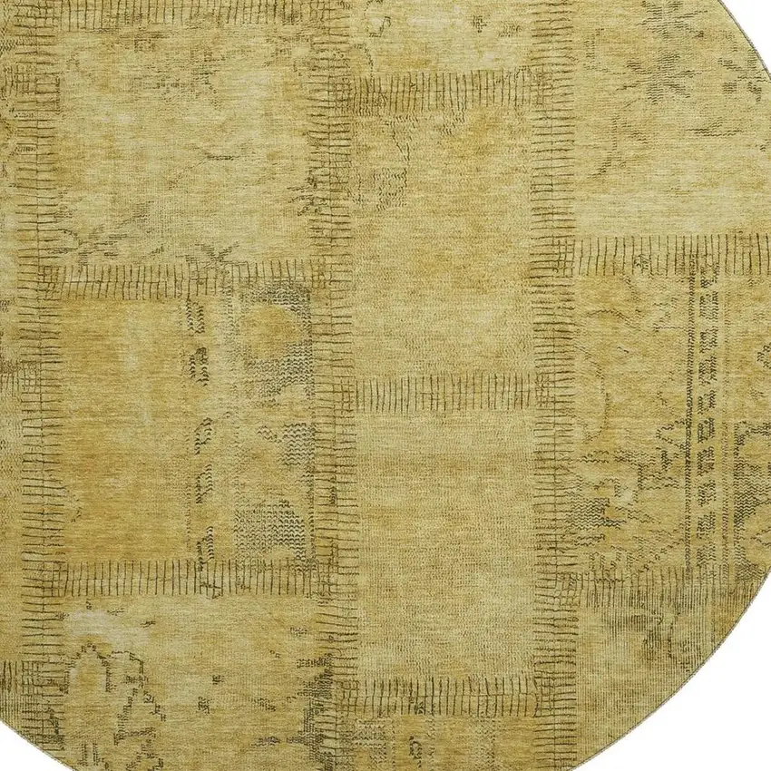 8' Gold And Gray Patchwork Washable Round Rug With UV Protection Photo 2