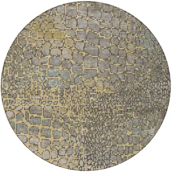 8' Gold And Gray Round Abstract Washable Indoor Outdoor Area Rug Photo 5