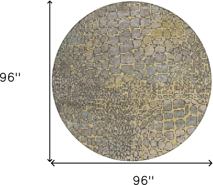 8' Gold And Gray Round Abstract Washable Indoor Outdoor Area Rug Photo 3