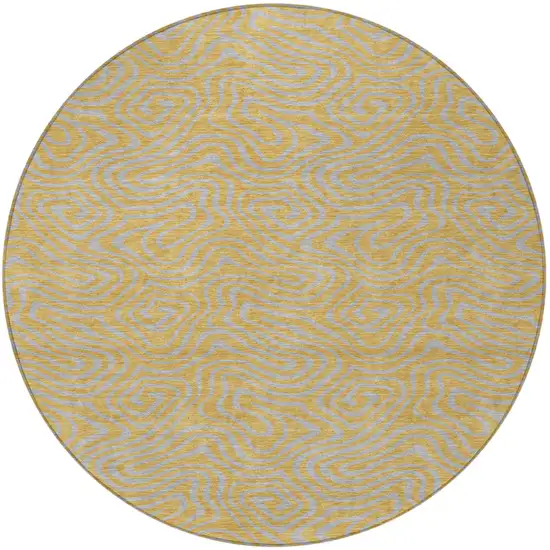 8' Gold And Gray Round Abstract Washable Indoor Outdoor Area Rug Photo 6