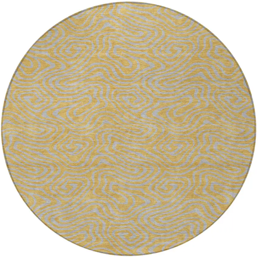 8' Gold And Gray Round Abstract Washable Indoor Outdoor Area Rug Photo 6