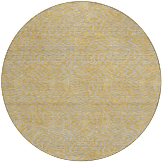 8' Gold And Gray Round Abstract Washable Indoor Outdoor Area Rug Photo 2