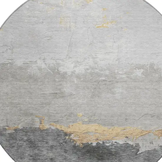 8' Gold And Gray Round Abstract Washable Indoor Outdoor Area Rug Photo 8