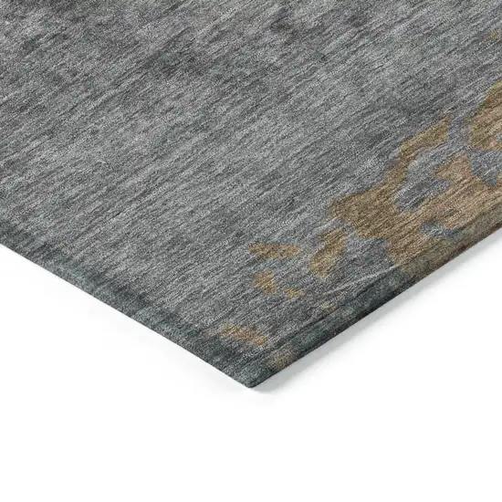 8' Gold And Gray Round Abstract Washable Indoor Outdoor Area Rug Photo 7