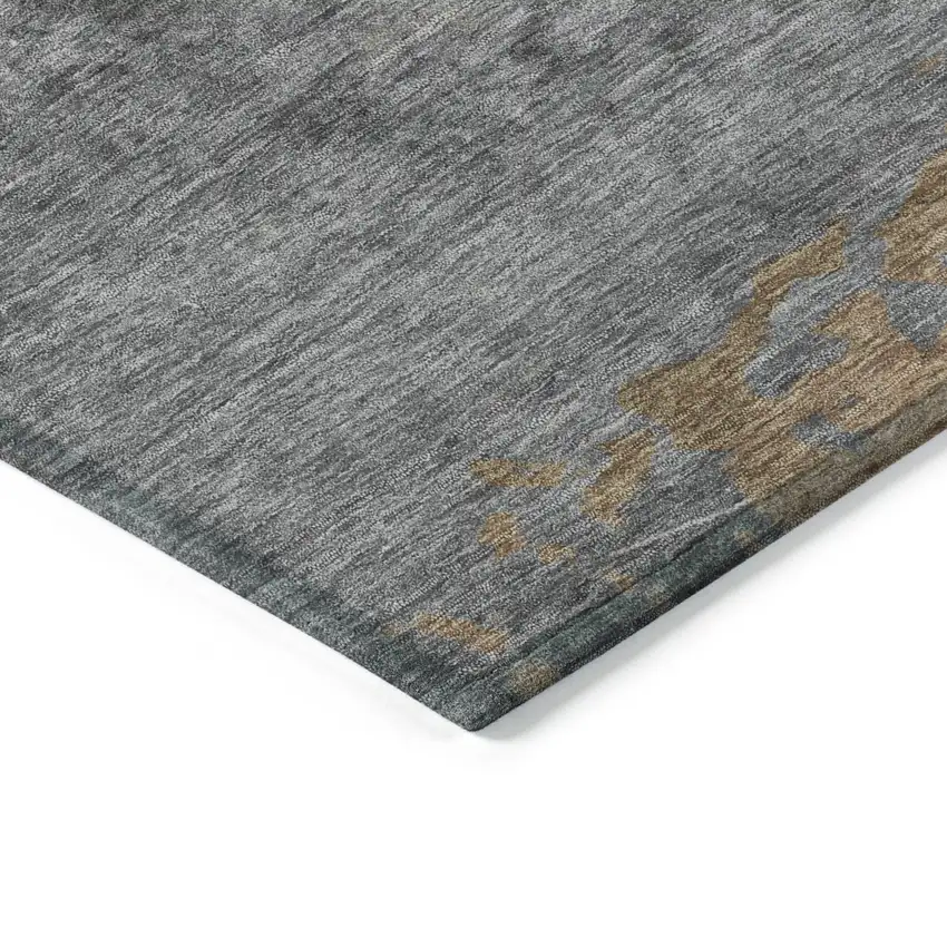 8' Gold And Gray Round Abstract Washable Indoor Outdoor Area Rug Photo 7