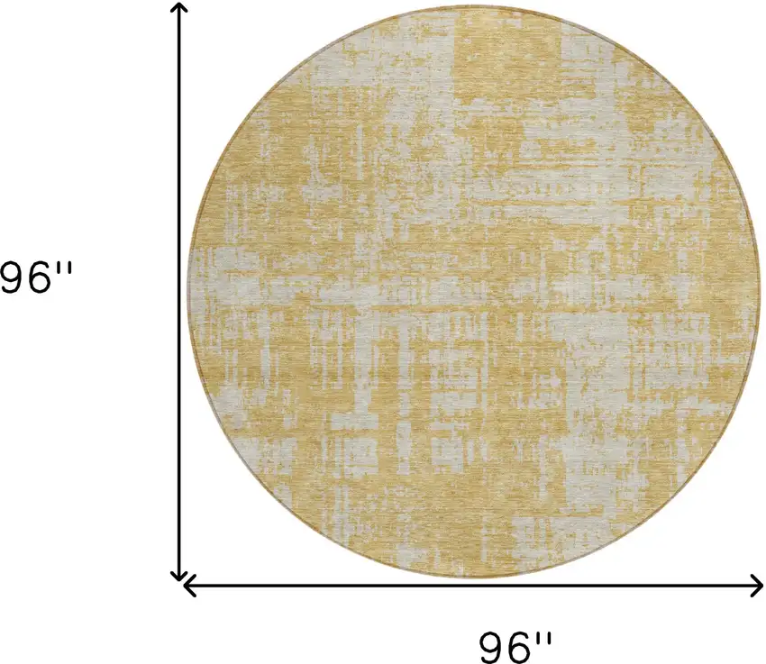 8' Gold And Gray Round Abstract Washable Indoor Outdoor Area Rug Photo 3