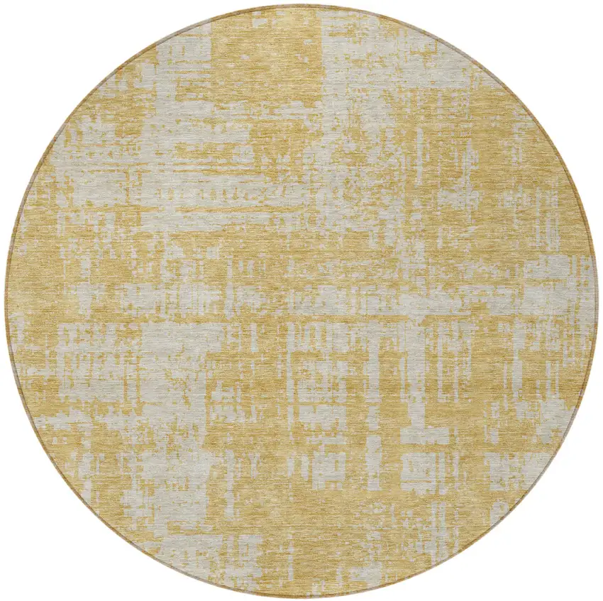 8' Gold And Gray Round Abstract Washable Indoor Outdoor Area Rug Photo 5
