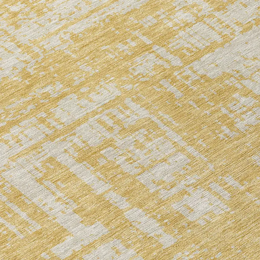 8' Gold And Gray Round Abstract Washable Indoor Outdoor Area Rug Photo 8