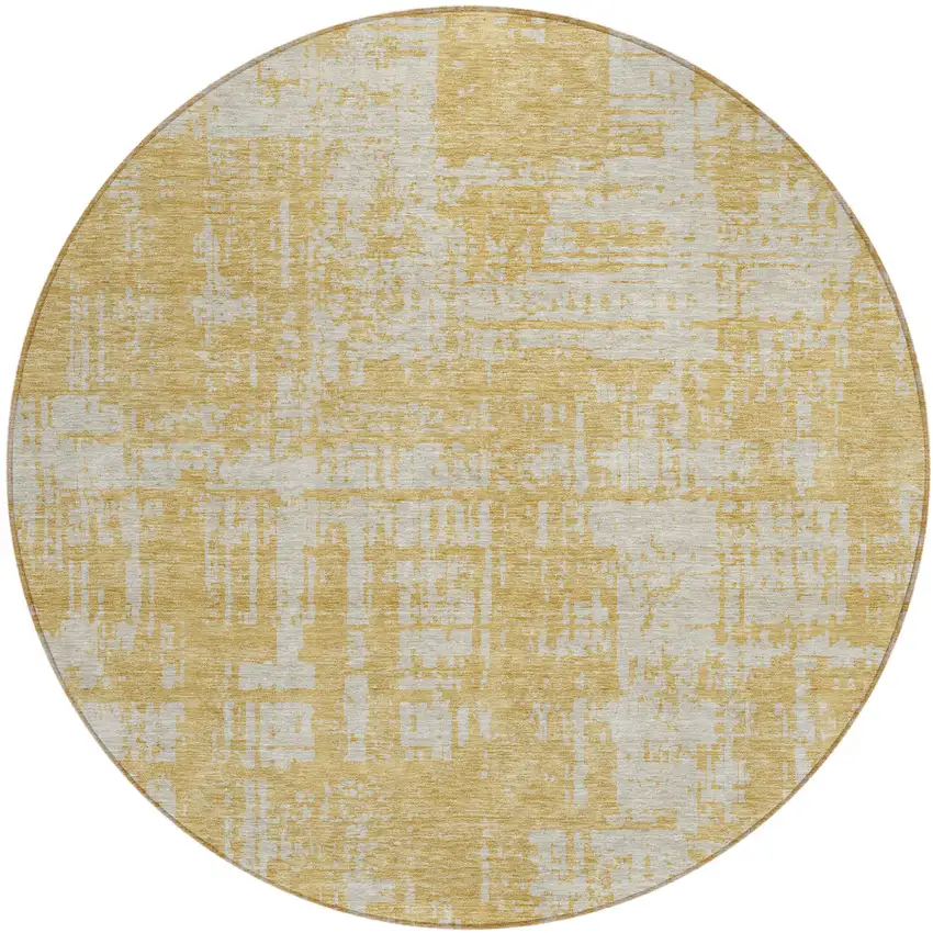 8' Gold And Gray Round Abstract Washable Indoor Outdoor Area Rug Photo 2