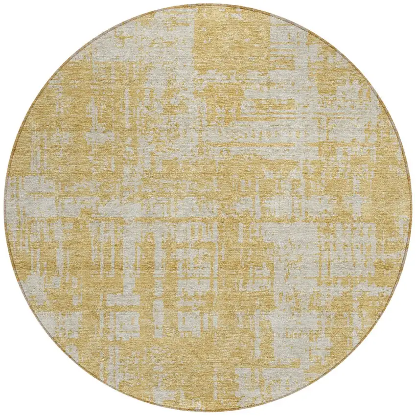 8' Gold And Gray Round Abstract Washable Indoor Outdoor Area Rug Photo 4