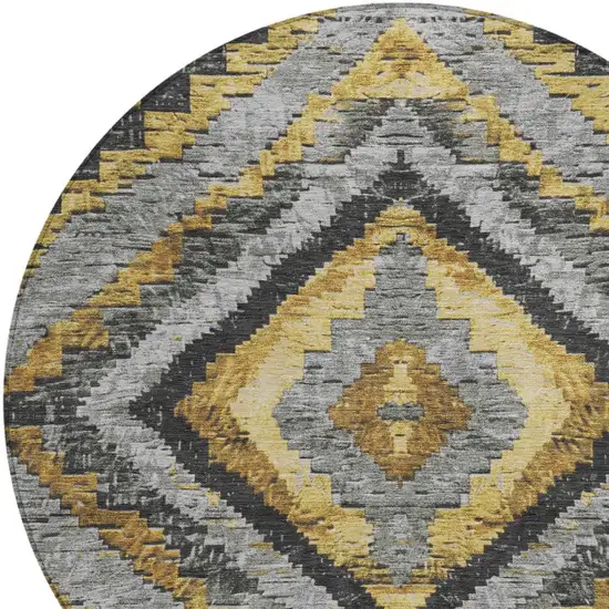 8' Gold And Gray Round Aztec Washable Indoor Outdoor Area Rug Photo 9
