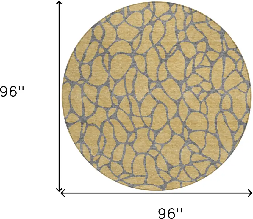 8' Gold And Gray Round Geometric Washable Indoor Outdoor Area Rug Photo 3