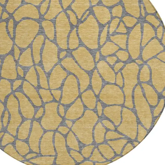 8' Gold And Gray Round Geometric Washable Indoor Outdoor Area Rug Photo 4