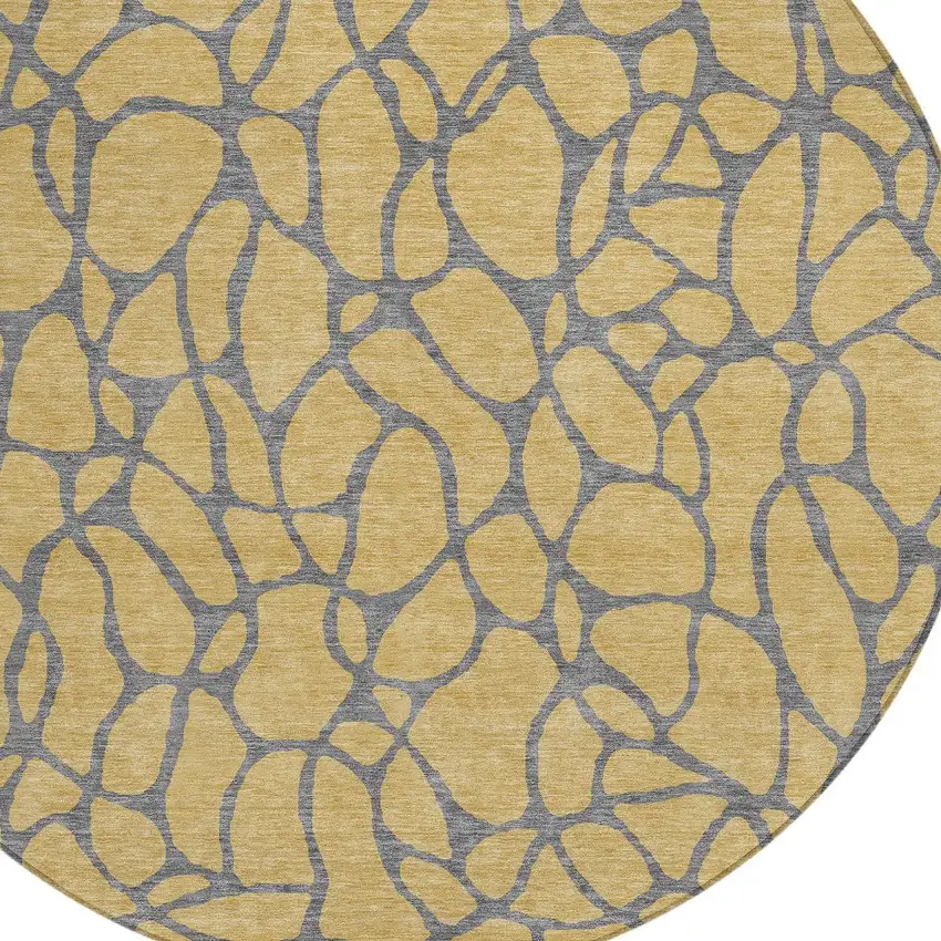 8' Gold And Gray Round Geometric Washable Indoor Outdoor Area Rug Photo 4