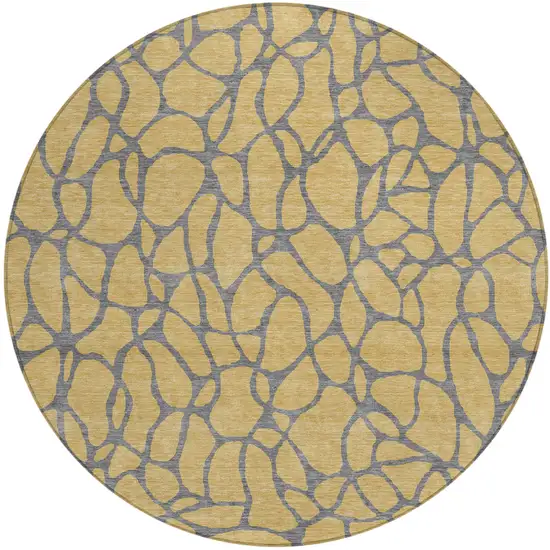 8' Gold And Gray Round Geometric Washable Indoor Outdoor Area Rug Photo 2