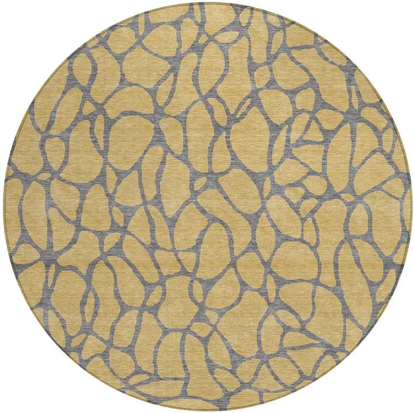 8' Gold And Gray Round Geometric Washable Indoor Outdoor Area Rug Photo 2