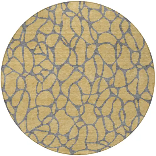 8' Gold And Gray Round Geometric Washable Indoor Outdoor Area Rug Photo 5