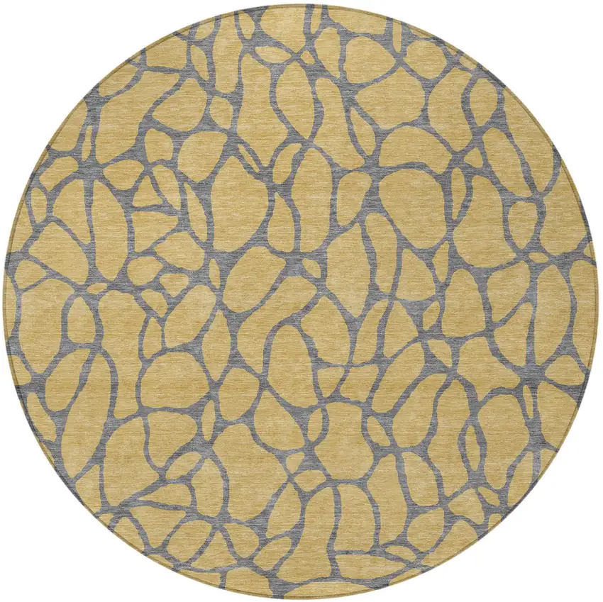 8' Gold And Gray Round Geometric Washable Indoor Outdoor Area Rug Photo 5
