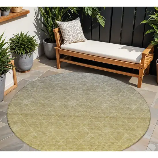 8' Gold And Gray Round Geometric Washable Indoor Outdoor Area Rug Photo 8
