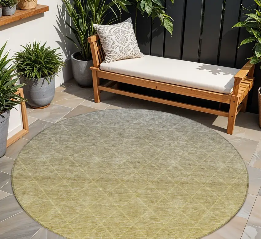 8' Gold And Gray Round Geometric Washable Indoor Outdoor Area Rug Photo 8